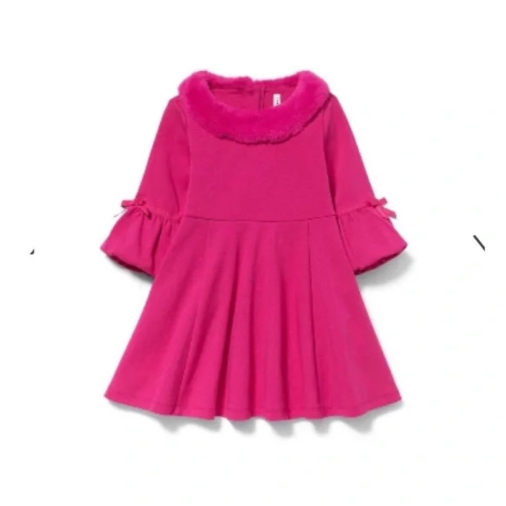 Janie and Jack Vibrant Pink Dress with Faux Fur Collar 6t